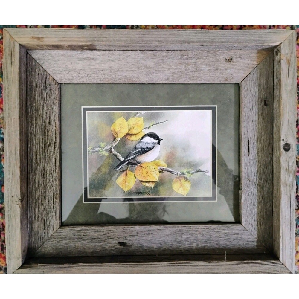 Dave Bartholet Signed "Aspen Chickadee" 12x14 Art RECLAIMED BARN WOOD Frame